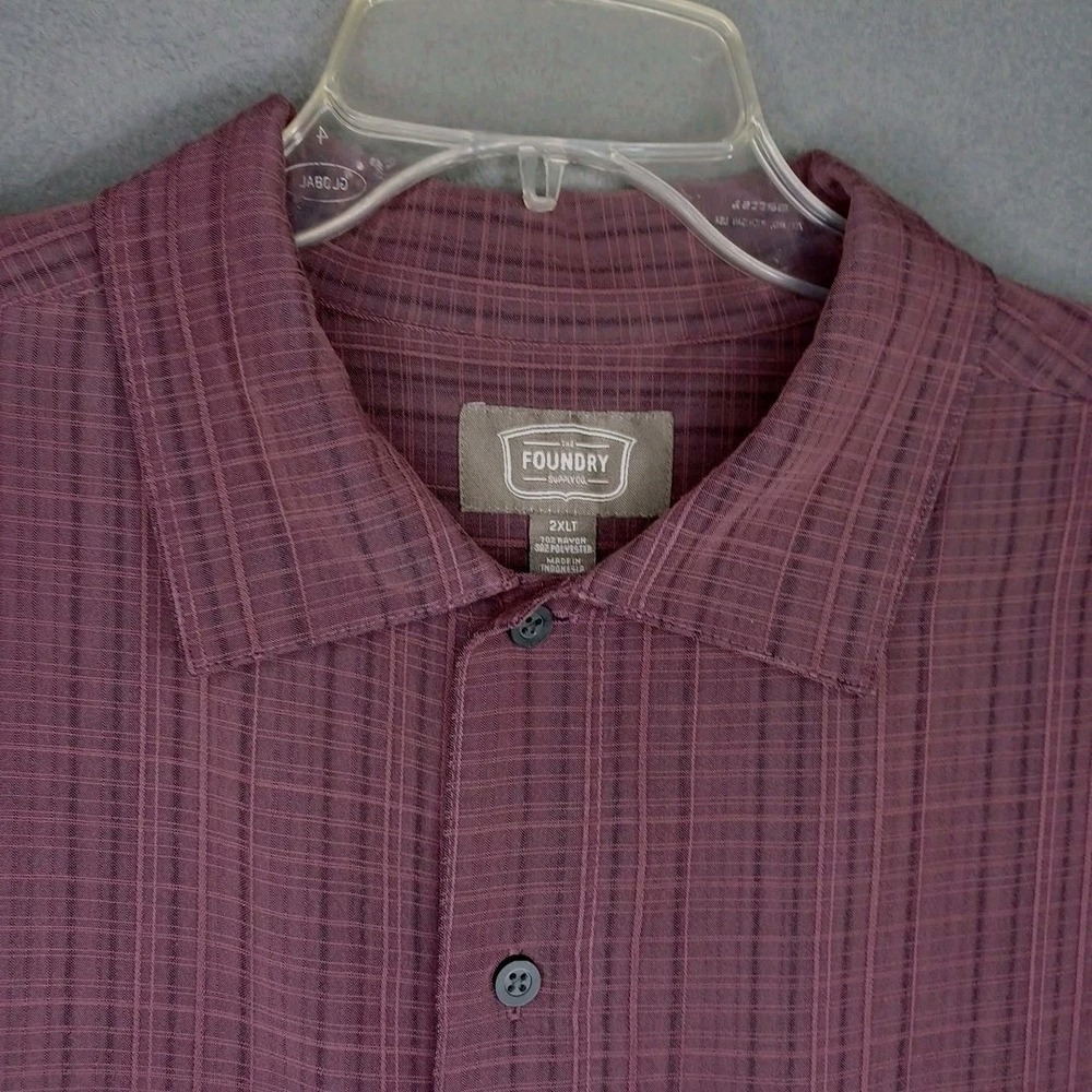 Foundry Shirt Mens 2 Extra Large Tall Maroon Short Sleeve Button Up Lightweight